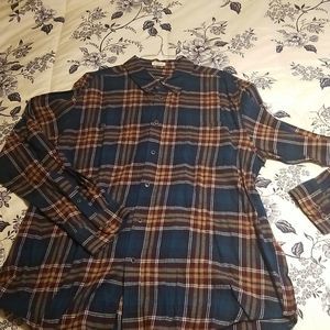 Basic Editions Teal Plaid Classic Fit Fleece Button Front Shirt NWOT Mens Sz. XL